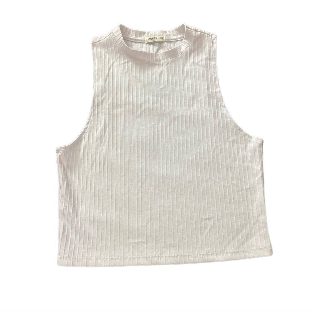 Cotton On White Ribbed Racer Tank Top Cropped Large Shirt Tee Size L